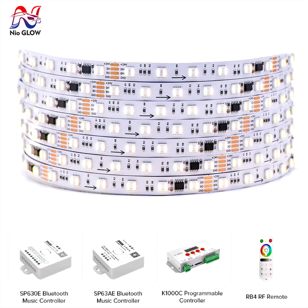 

WS2805 RGBWW 5 in 1 LED-strip 60 leds RGBIC SMD 5050 RGBCCT Adresseerbare Flexibele Led-verlichting Lamp RGBCW RGBWW Lichtbalk