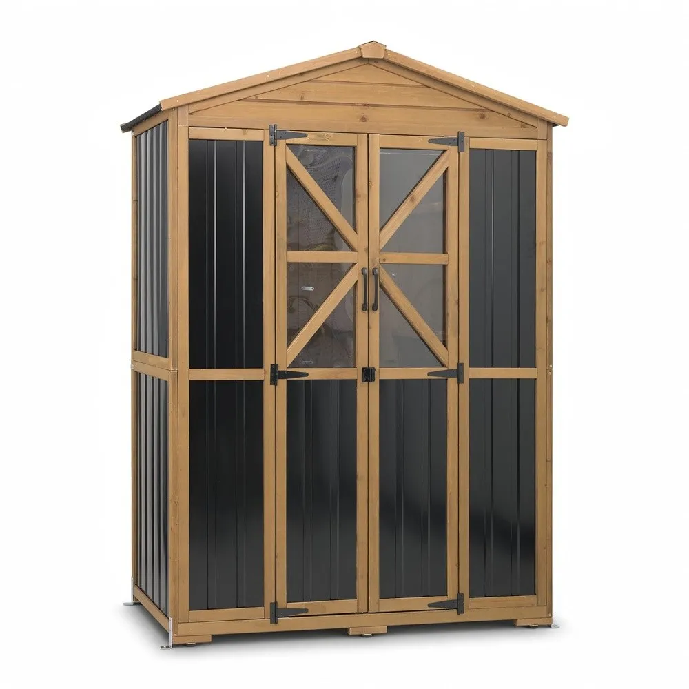 Outdoor Storage Cabinet Weatherproof Garden Shed with 6 Shelves for Tools