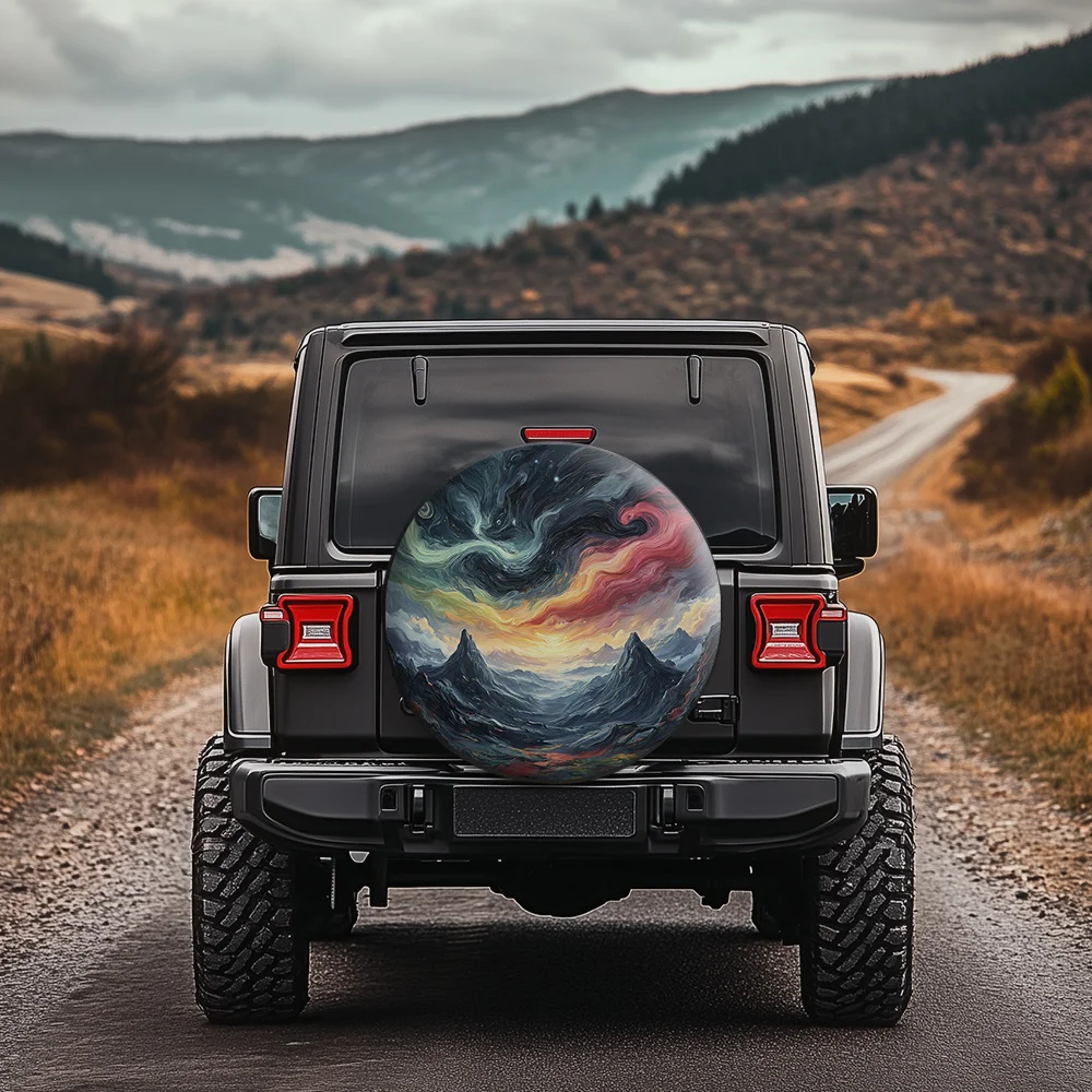 Cosmic Nebula Tire Cover With Rotating Galaxy Pattern - Suitable For SUVs, Crossovers, And MPVs, SUV Accessories, Vibrant Patter