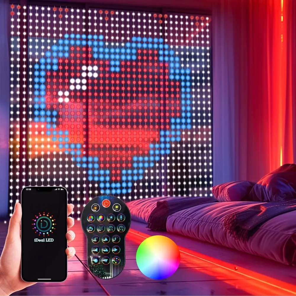 Smart LED Curtain Lights Fairy Curtain String Lights with APP & Remote Dynamic DIY Color Changing for Home Party Christmas Decor