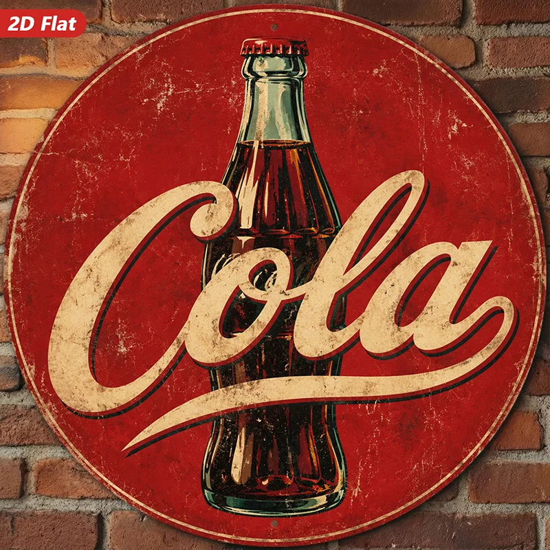 2D Flat, 1pc Retro Soda Script Round Metal Sign Wall Art, Red Circular Sign, Vintage Soda Bottle, Suitable for Workspace Office,