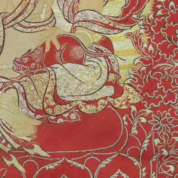 Thangka Embroidery Tibetan Buddhism silk Embroidery brocade Nepal Yellow Jambhala  Buddha Thangka hanging screen Worship Hall