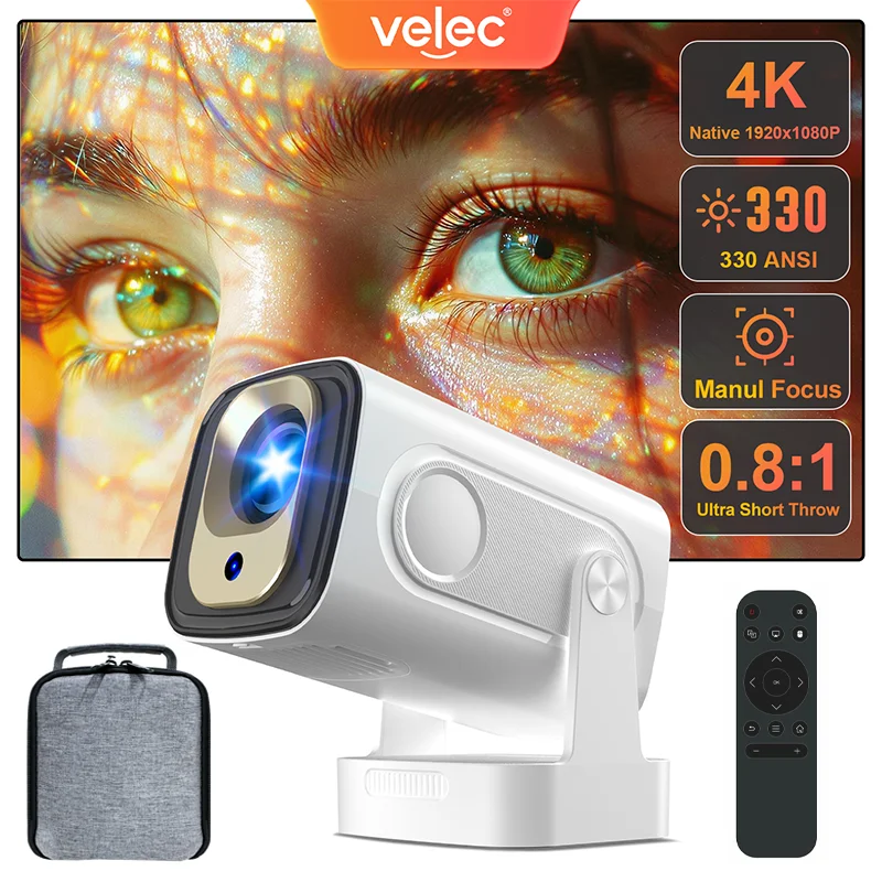 

Velec Projector HY260 1080P 330ANSI Android 11 WiFi6 BT5.4 Mini Protable 4K Projector with Storage Bag Home Portable Projector