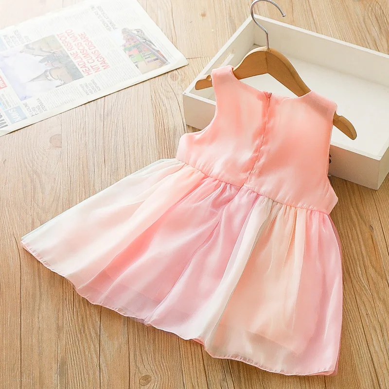 Summer beach baby girl dress with big bow colorful mesh back zipper sweet sleeveless princess dress