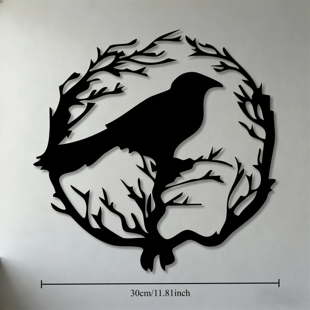 CIFBUY Gothic Iron Wall Art,2D Flat Laser Cut Raven Thorn Wreath Metal Hanging Sculpture,Rustproof Powder‑Coated Wall Decor