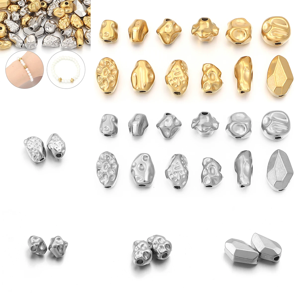 

5-10Pcs Stainless Steel Irregular Oval Beads Gold Color Spacer Beads Bracelet Beads for Jewelry Making Diy Bracelet Accessories
