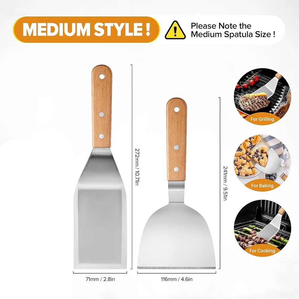 LMETJMA Metal Spatula Turner Set Stainless Steel Griddle Scraper Flat Spatula Pancake Flipper Hamburger Turner Pancake Flipper