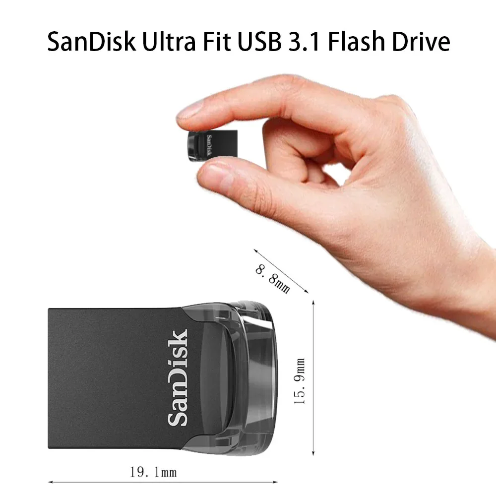 SanDisk Flash Drive USB3.2 Ultra Fit Mini Drive High Speed max to 400MB/s Pendrive 128G 256G 512G 16G 32G 64G USB Stick for PC