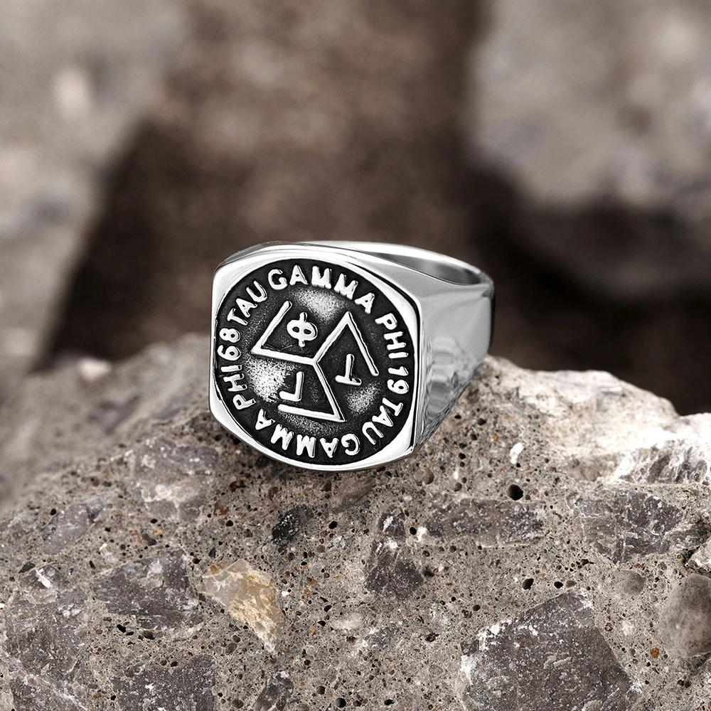 Classic Fraternity Symbols Tau Gamma Phi Finger Rings Men's Vintage Never Fade Stainless Steel Ring Creative Male Jewelry Gifts