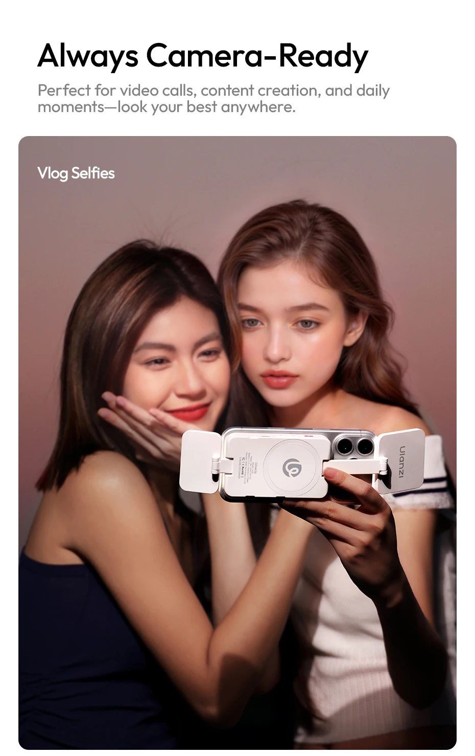 Ulanzi GL01 GlowUp Fill Light – Beidseitiges magnetisches Selfie- und Videolicht für iPhone 17, 16, 15, Huawei und Xiaomi – Detail 12