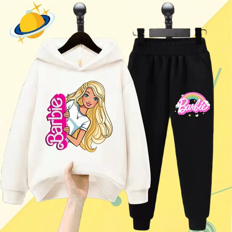 Barbie cartoon children's hoodie set Disney cartoon print autumn winter long-sleeved sweatshirt boys girls Kawaii casual top