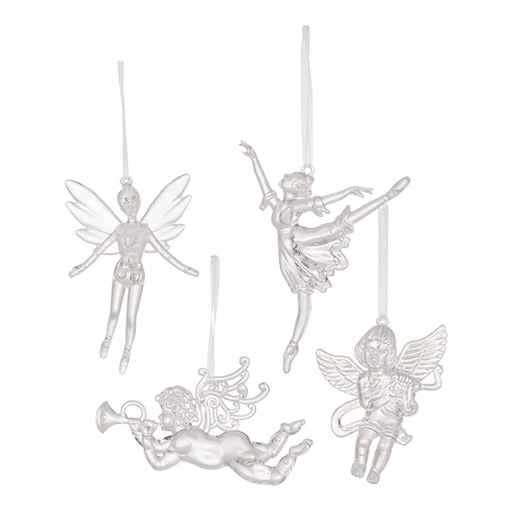 

4Pcs Crystal-Like Acrylic Christmas Decorations Angel Ballet Cupid Hangings for Tree Window Festive Display
