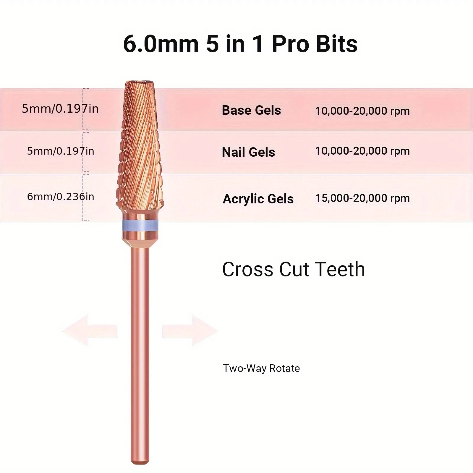 5in1 Pro Nail Drill Bit, Multifunctional Mixed Size Carbide Version, Suitable for Nail Trimming, Foot Care, Removal, Gel Polishi