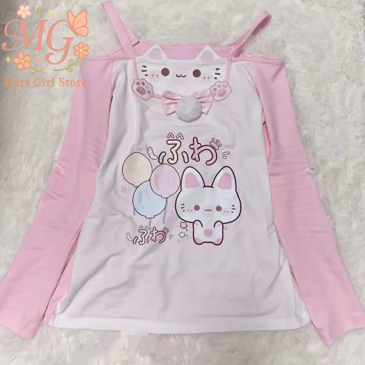 

Японские милые футболки в стиле Лолиты, женские розовые лоскутные кружевные футболки с разрезом на шее и принтом аниме, топы с открытыми плечами Y2k Harajuku