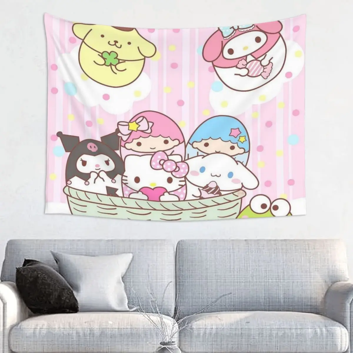 Kawaii Sanrio HelloKitty Tapestry Colorful Fabric Wall Hanging Kuromi Melody Room Decoration Curtain Witchcraft Tapestries