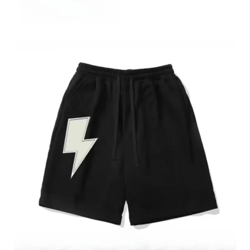

Men's 2025 trendy casual retro shorts autumn pure cotton loose and simple lightning print versatile