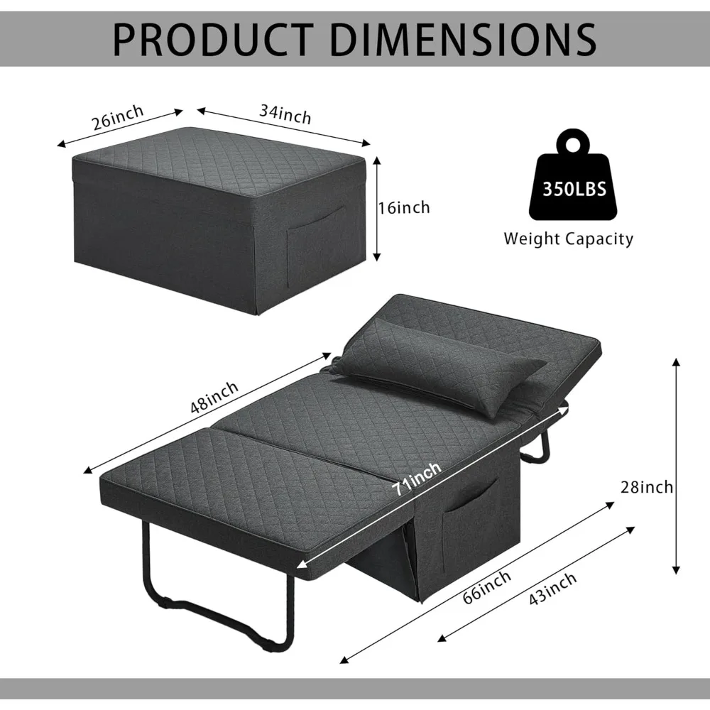 Sofa Bed, 4 in 1 Multi-Function Folding Ottoman Breathable Linen Couch Bed with Adjustable Backrest Modern Convertible Chair