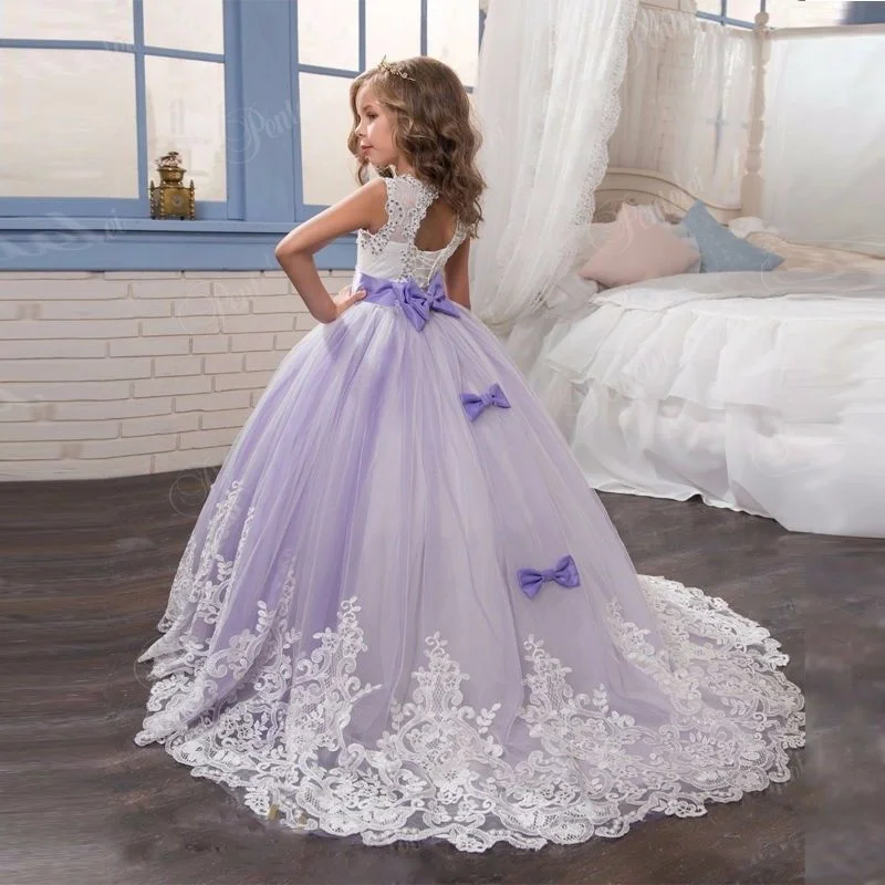 

Flower Girl Dresses for Weddings Beaded Lace Appliques Sleeveless Princess Kids First Communion Pageant Evening Party Ball Gowns