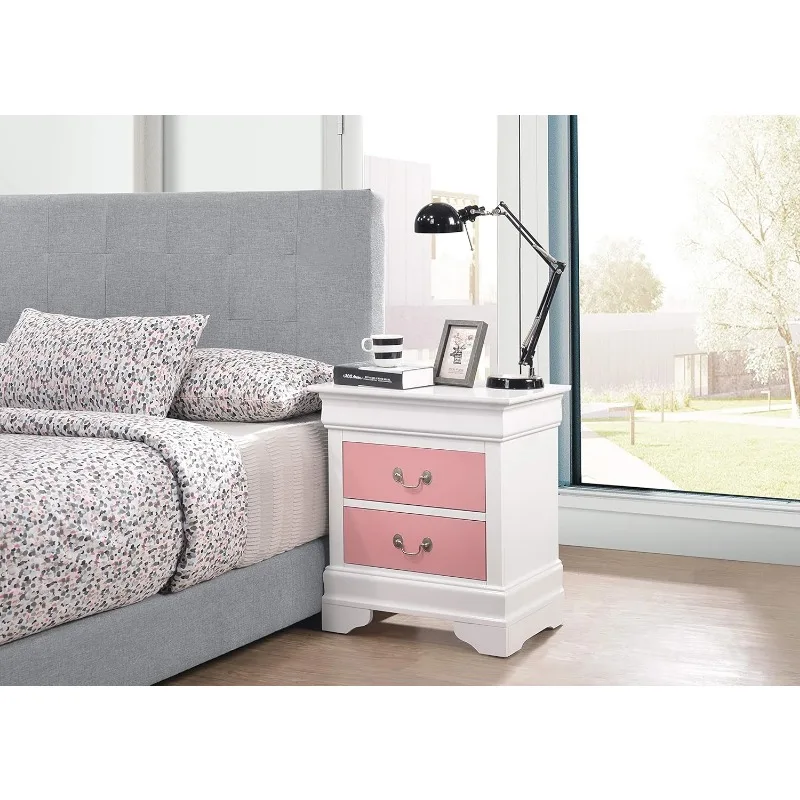 

Louis Phillipe Solid Wood 2-Drawer Nightstand in Pink