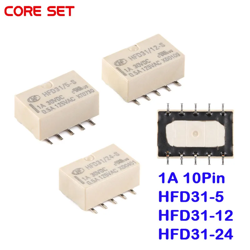 5Pcs/1pc Signal Relays HFD31/5 5VDC 12VDC 24VDC HFD31-5 HFD31-12 HFD31-24 DC 5V 12V 24V 1A 30VDC 0.5A 125VAC 10Pin Relais Rele