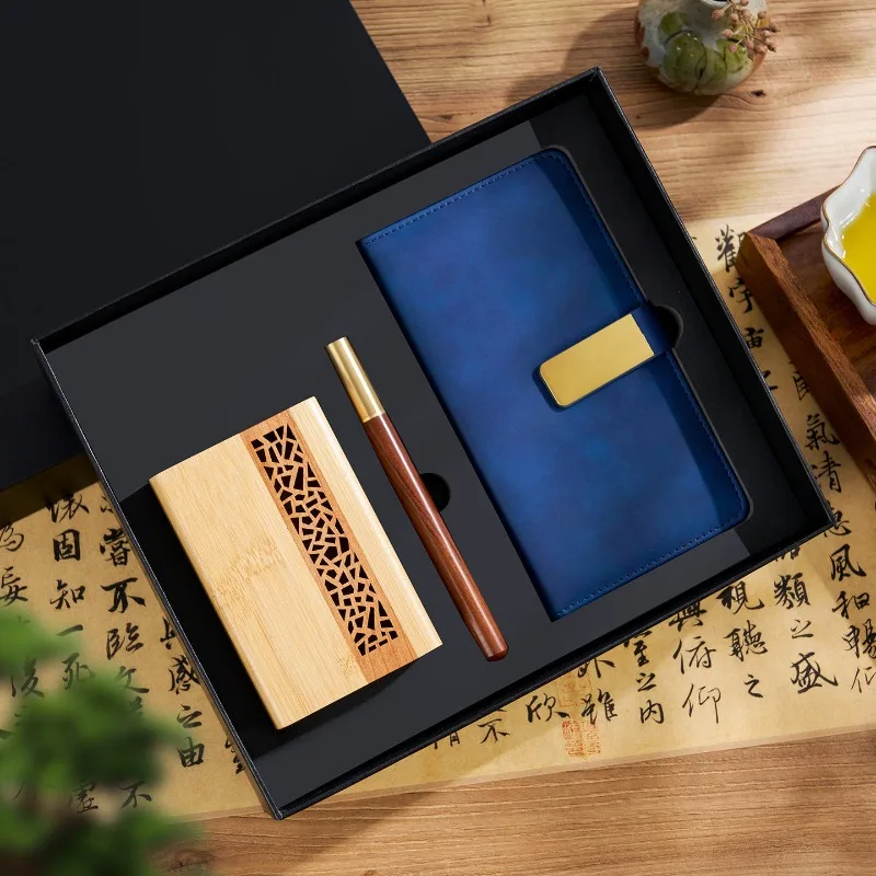 ✨Chinese Style Wooden Pen Holder Gift Set, Luxury Desk Organizer with Notebook & Pen, Teacher Gift / Business Gift for Client