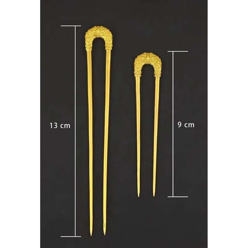Pure Copper Gold Color - Plated  Early Tang U-Shaped Hairpin Hanfu Hairpin Hair Accessories Hair Clip