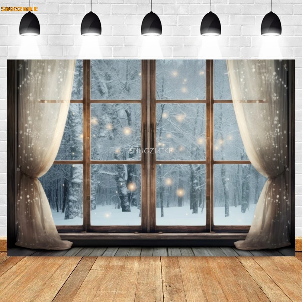 Christmas Backdrop Photography Indoor Christmas Tree Window Candle Decor Photography Background New Year Christmas Party Banner