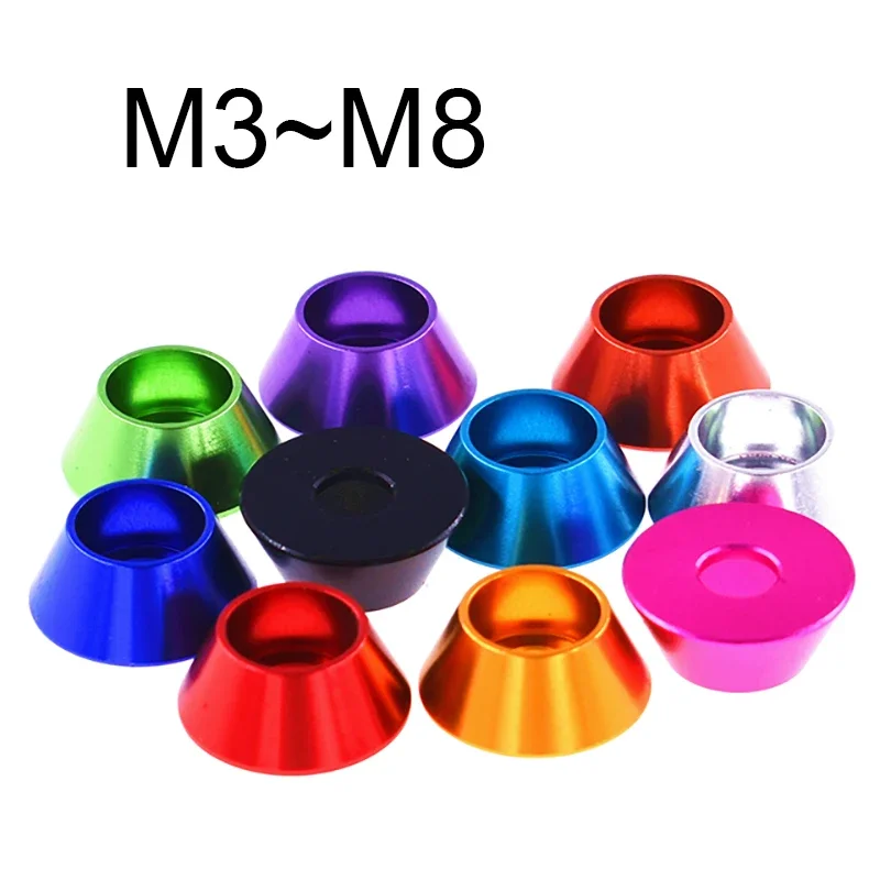 3 Pcs Cone Head Aluminum Washer M3 M4 M5 M6 M8 Aluminum Colourful Anodized Countersunk Head Bolt Washers Cap Head Washer