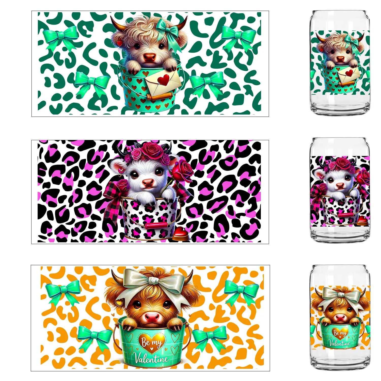 XOXO عيد الحب المرتفعات الماشية مقاوم للماء حفلة لتقوم بها بنفسك الشارات ثلاثية الأبعاد نقل uvdtf بهلوان ختم ملصقات 16 أوقية الأشعة فوق البنفسجية dtf كوب يلتف