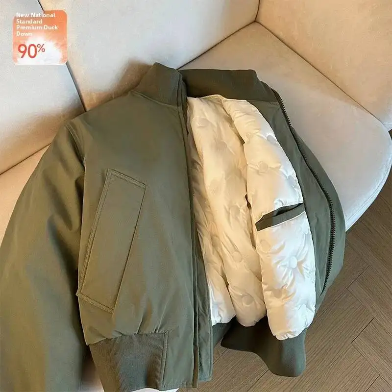 Men's American Style Flight Jacket down Coat White Duck down Short Design Winter Warm Not Bulky Multi-scenario Outerwear