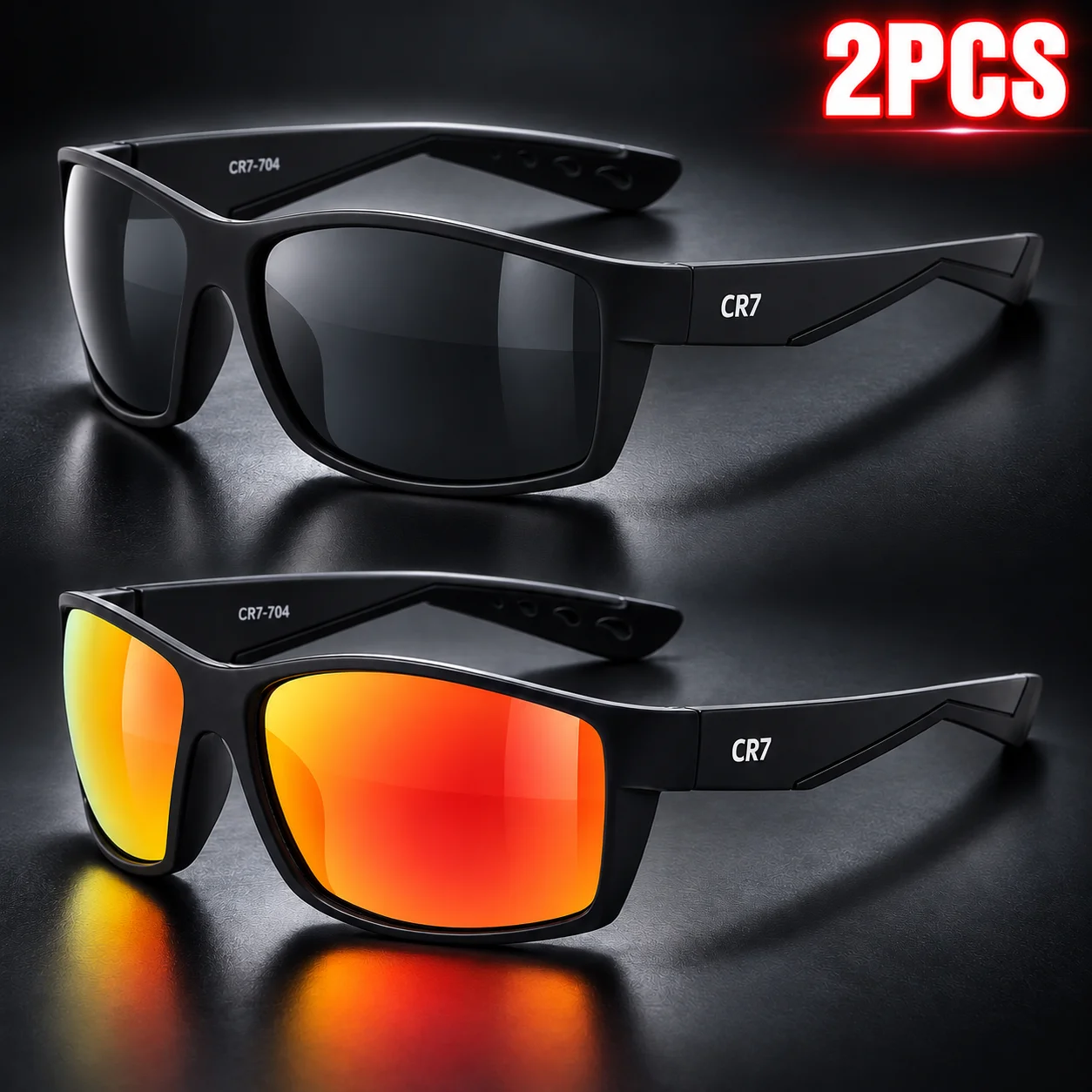 2Pcs/Set CR7 Polarized Sunglasses Unisex UV400 Outdoor Sports Eyewear Cycling Fishing Running Hiking Driving Anti Glare Glasses