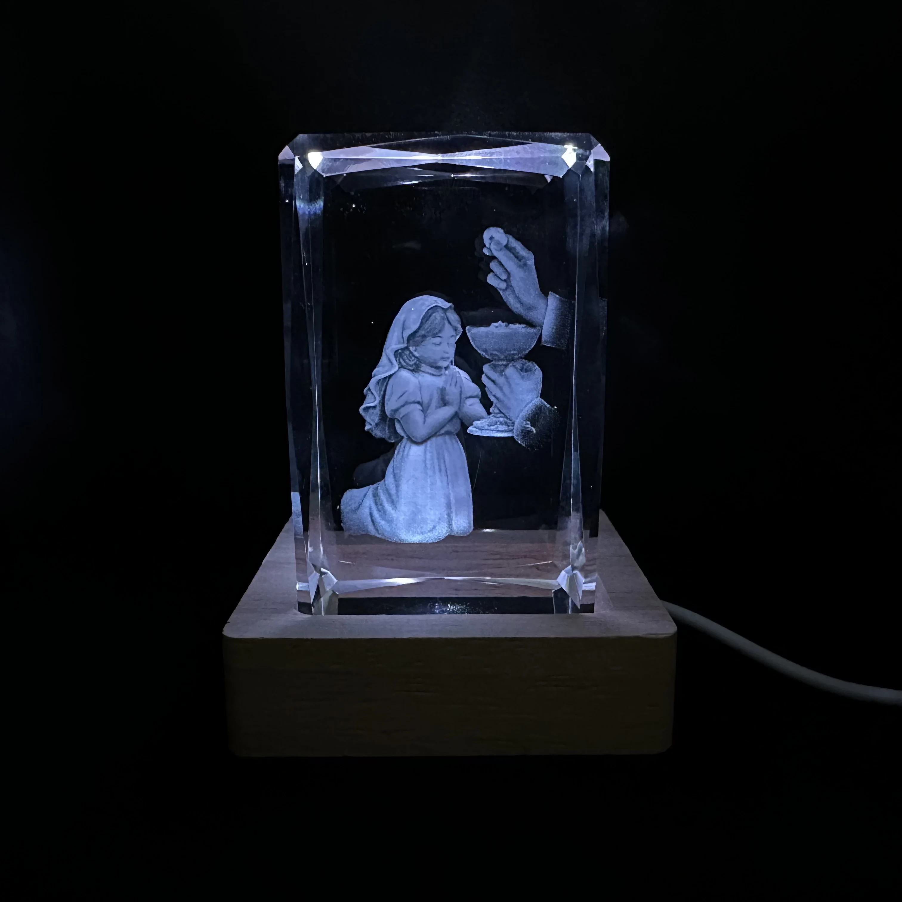 Adult Communion Ceremony Crystal LED Night Light Strip Base, Glass Decorative Gift, Suitable for Bedroom, Living Room, Birthday,
