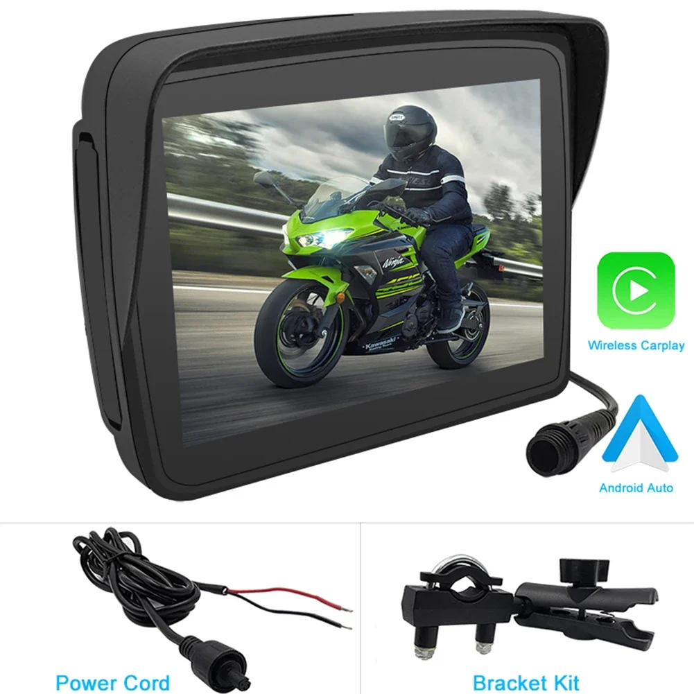 Écran LCD portable pour moto, moniteur étanche IPX7, Apple Carplay sans fil, Android Auto Moto, écran de lecture de voiture, GPS, 5 pouces