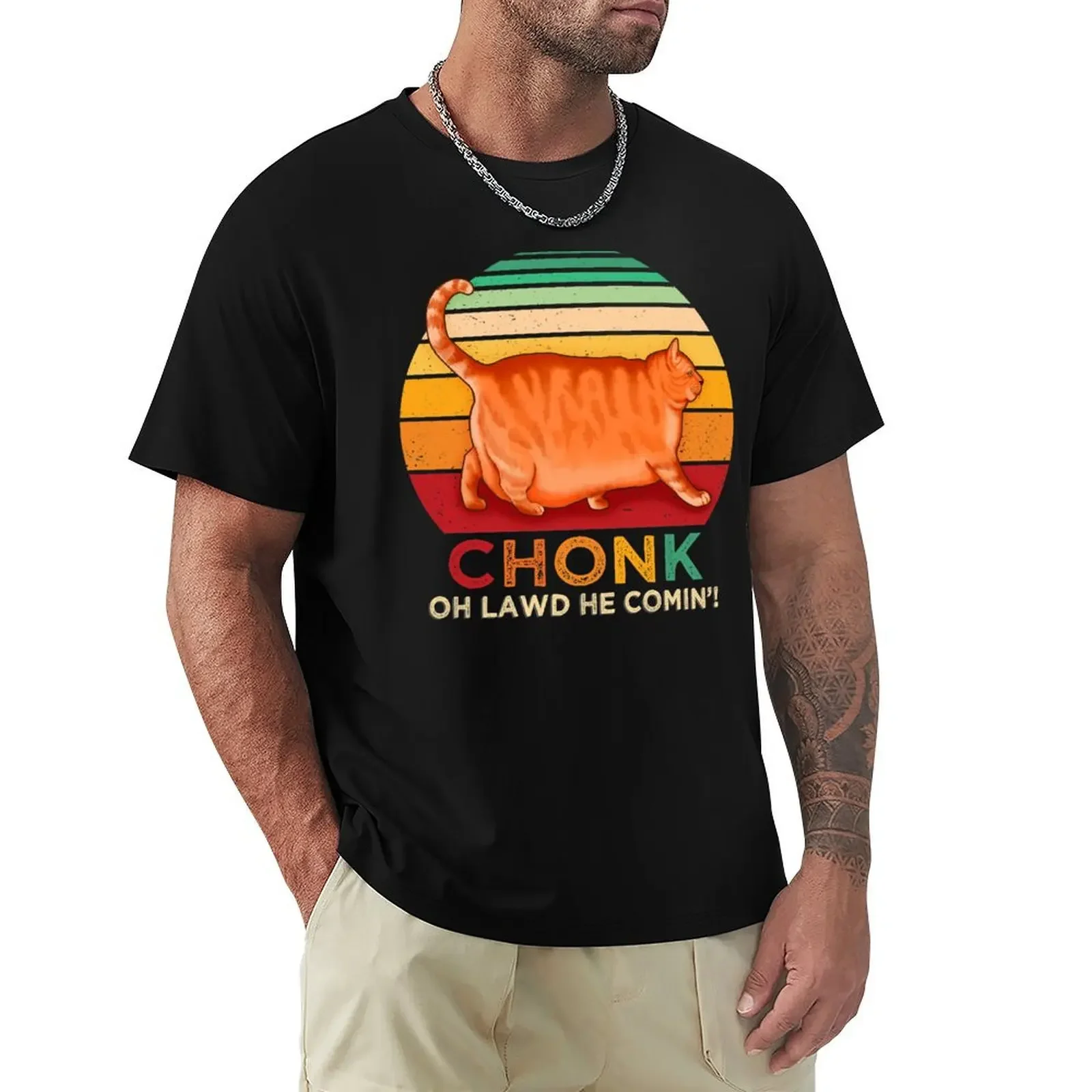 Chonk Oh Lawd He Comin Funny Chonk Cat T-Shirt graphics graphic tee shirt mens cotton t shirts