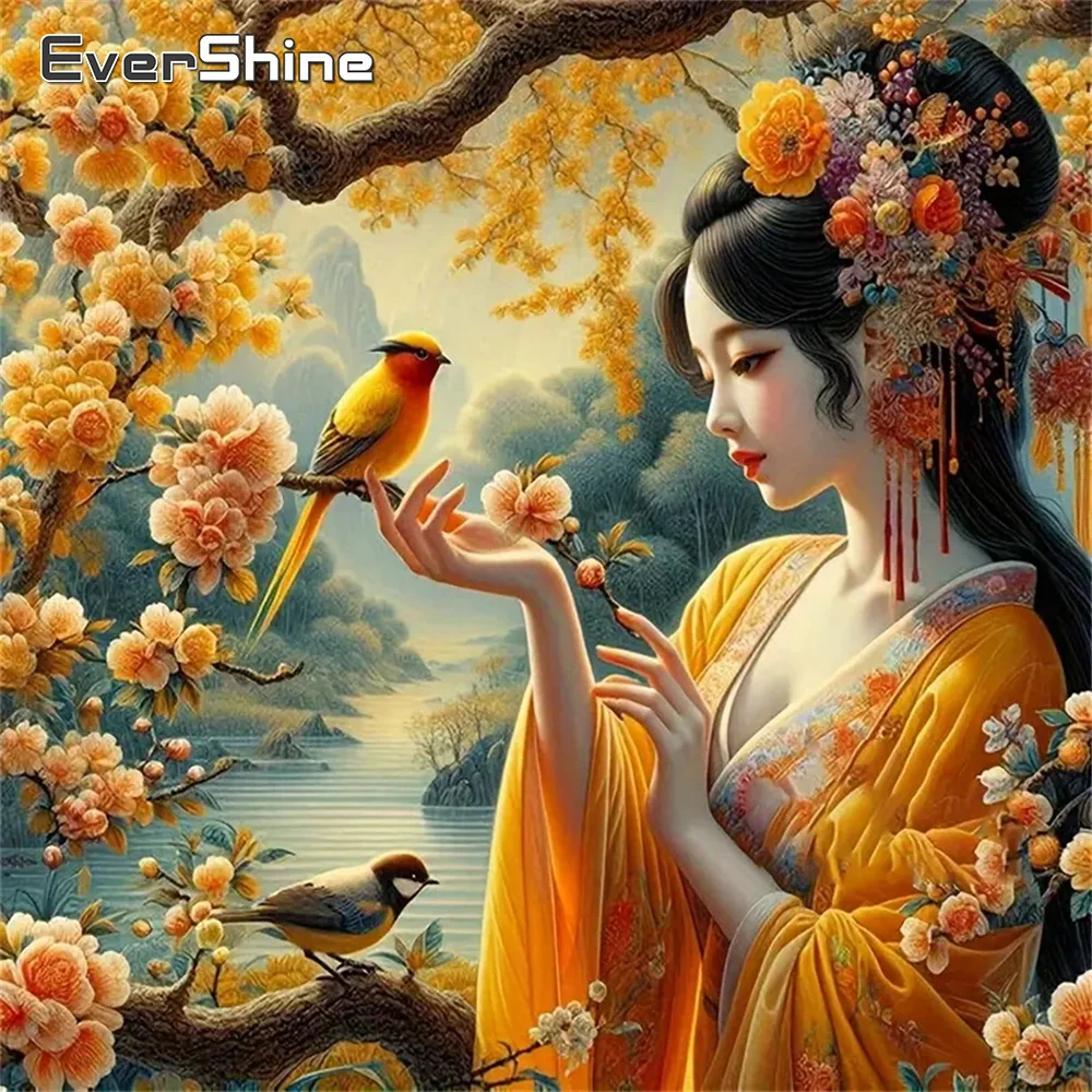 Evershine Diamant Stickerei Frau Porträt DIY Malerei Blume Voll Platz Runde Diamant Mosaik Vogel Neue Ankunft Dekor für Zuhause