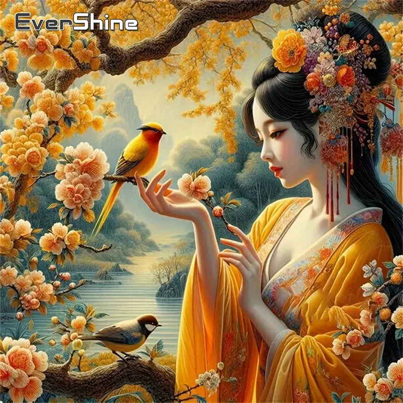 Peinture diamant femme fleur oiseau 20 à 80 cm