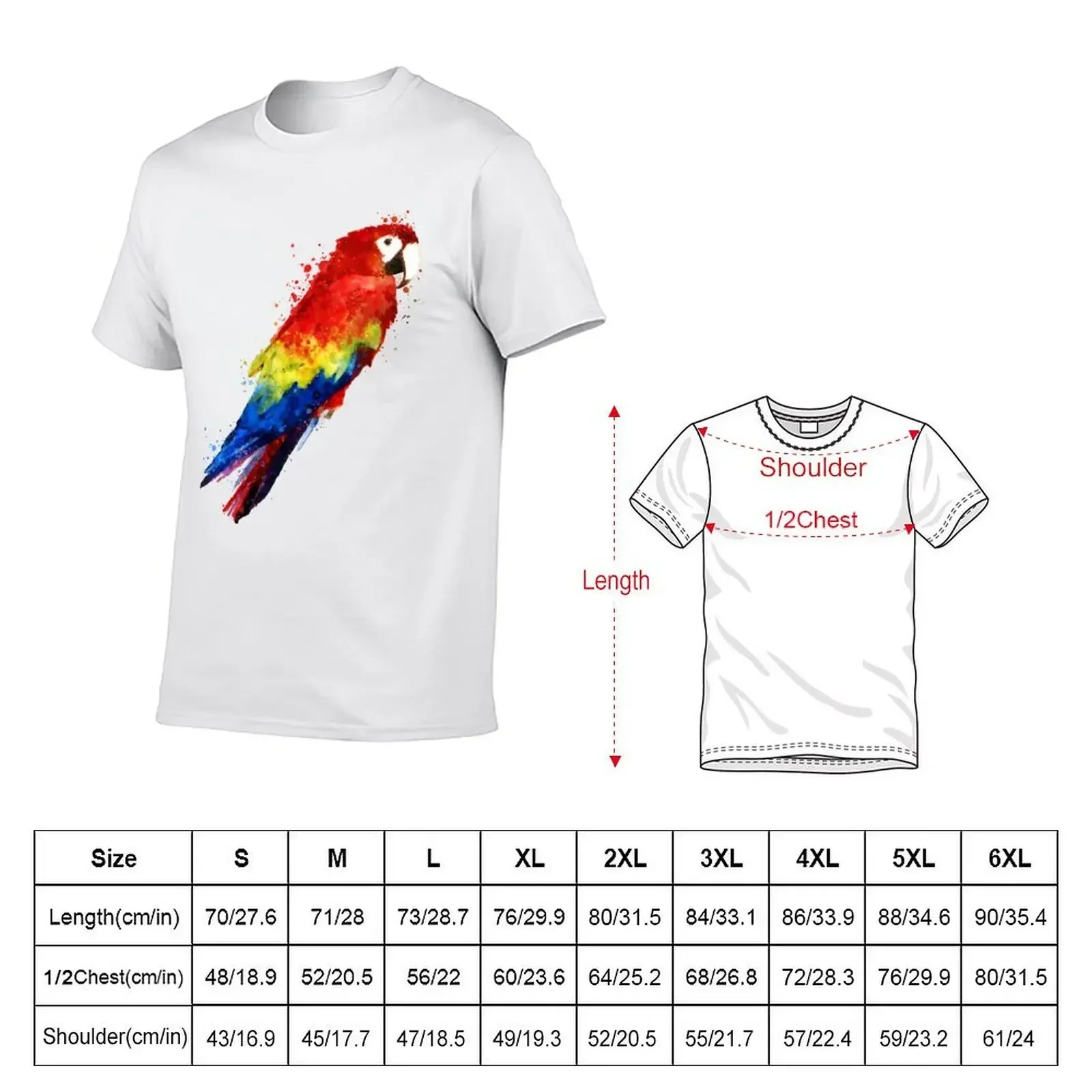 Dramabite Watercolour scarlet macaw parrot T-Shirt designer shirts kawaii clothes shirts graphic tees plus size men clothing