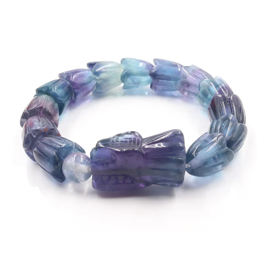 FYJS Unique Female Anniversary Gift Stackable Geometric Shape Beads with Dragon Head Fluorite Stone Bracelet