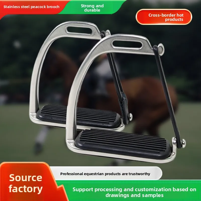 Stainless Steel Peacock Pedaling Equestrian Supplies Anti-jam Foot Safety Stirrup Belt Rubber Non-slip Pad Stirrup Saddle