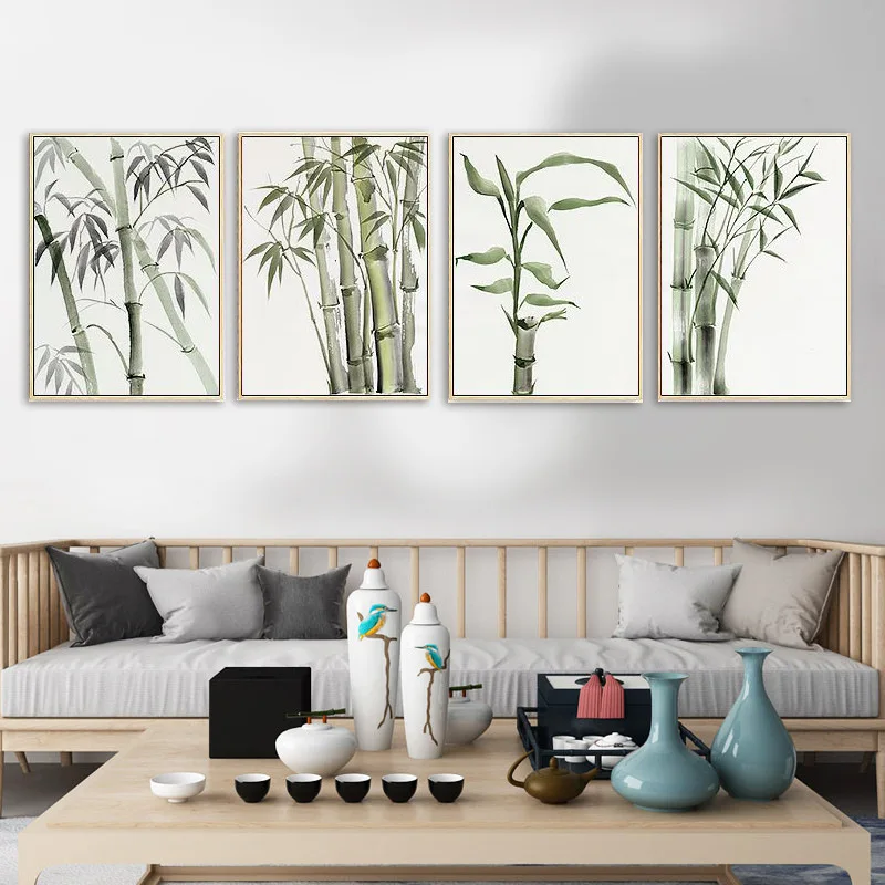 Modern Plant Canvas Painting New Chinese Style Chant Bamboo Painting Home Art Background Picture Corridor Exhibition Hall Decor