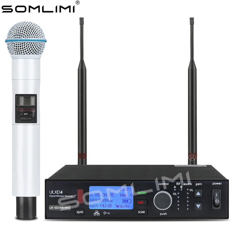 SOMLIMI-UL-B58 White High-Quality Wireless Microphone UHF System Metal Microphone Stage Performance Church Singing