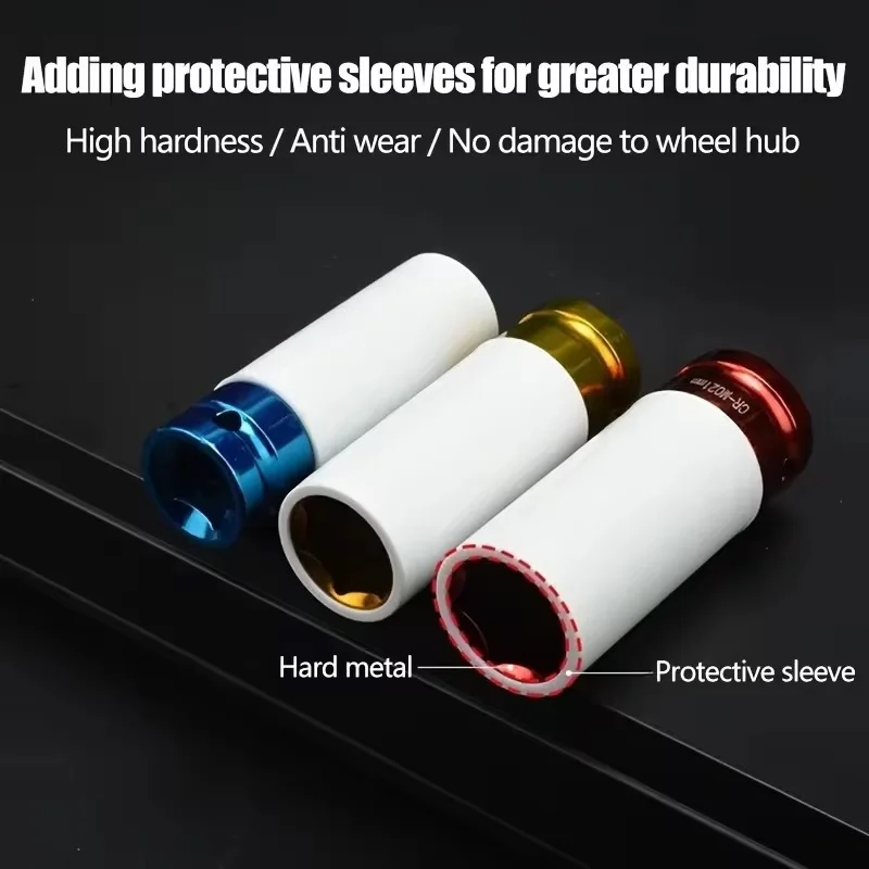 17mm 19mm 21mm Hex Sockets Colorful Sleeve Tire Protection Sleeve Wall-Deep Impact Nut Socket Alloy Wheel Pneumatic Wrench Tire image 2