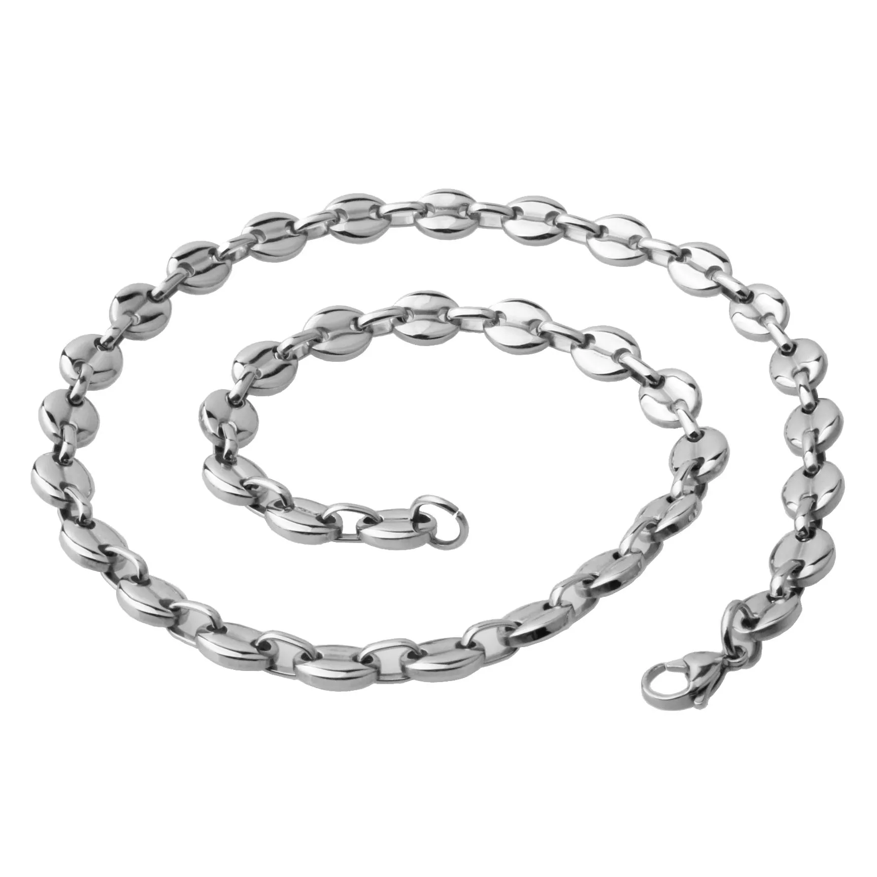 7mm/9mm/11mm Fashion 100% Stainless Steel Coffee Bean Bracelets Necklaces For Men Women Jewelry Never Change Color Chains Gifts