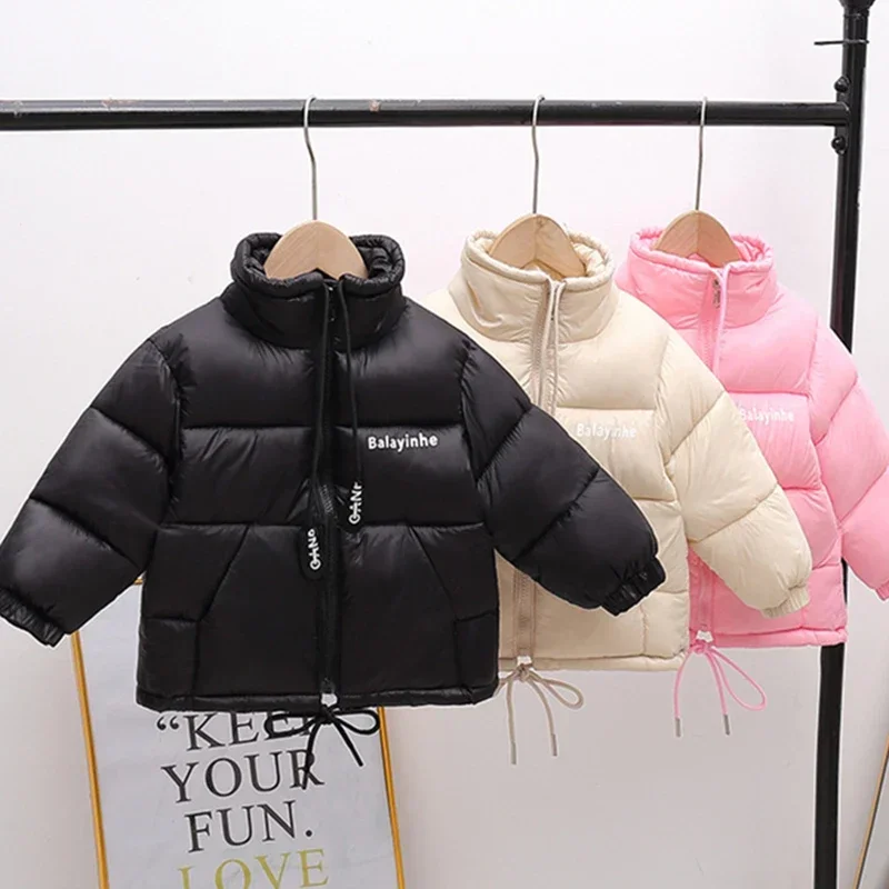 Girls Winter Coat Letter Pull Rope Zipper Warm Down Boys Jacket 2024 Kids Jackets for Boys Casual Kids Parka Overcoat 2-13 Year