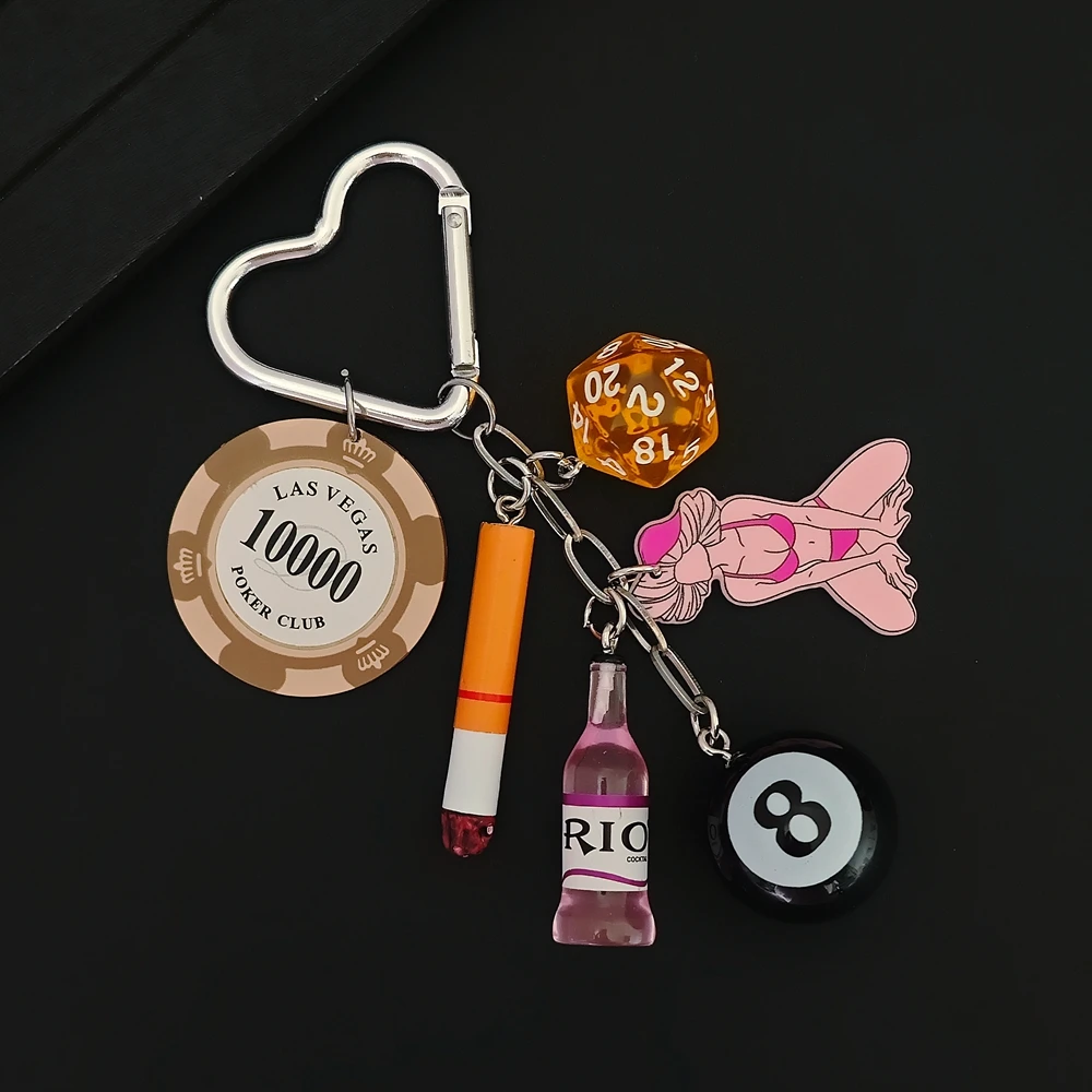 جديد القمار النرد المفاتيح الأسود ثمانية آلات الفاكهة حلقة رئيسية لاس فيغاس رقاقة بوكر النبيذ قلادة الحصول على هدية الرجال الغنية