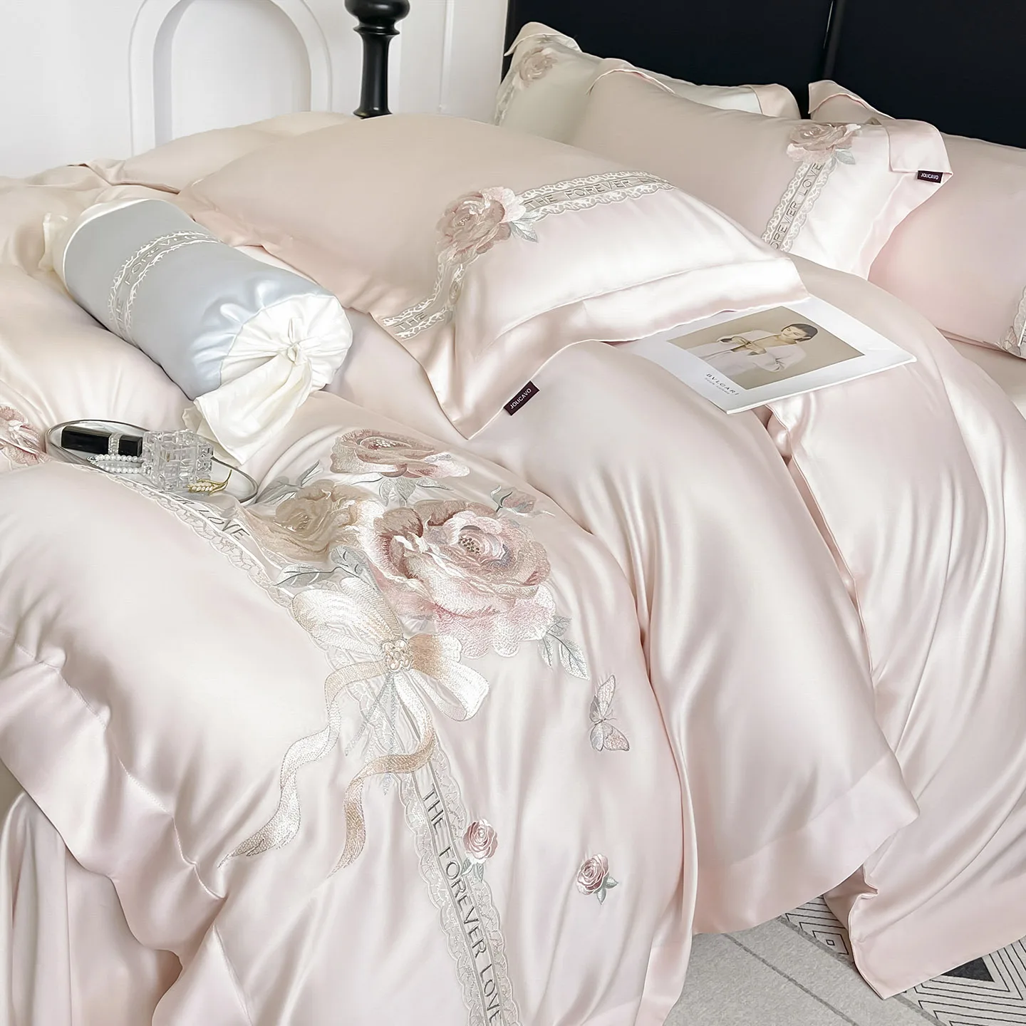 500TC Long-staple Cotton Chic Flowers Butterfly Heavy Embroidery Bedding Set Duvet Cover Flat/Fitted Bed Sheet Pillowcases 4Pcs