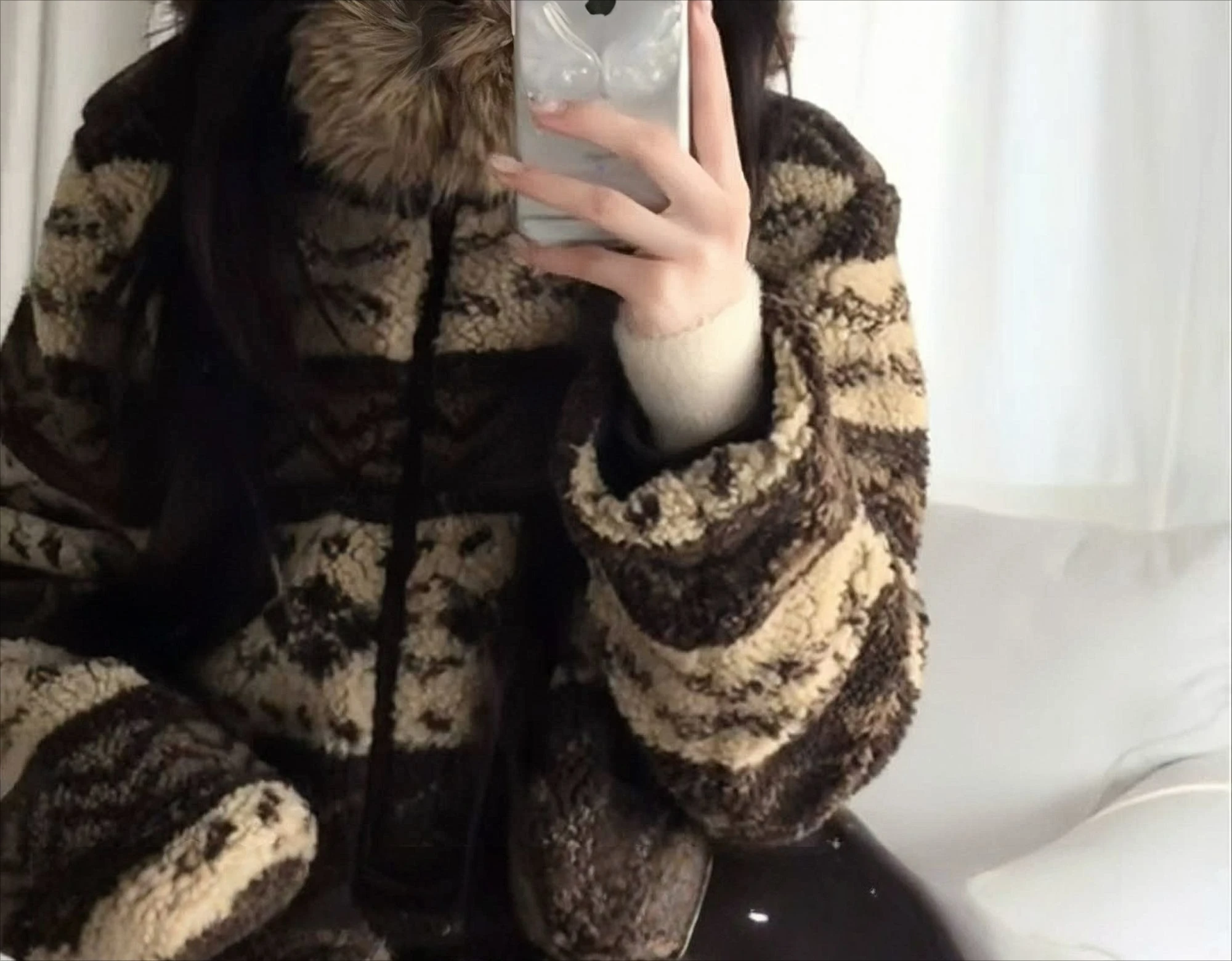 

Lamb Wool Coat Women's Autumn and Winter Hooded Fur Collar Cotton Clothes Loose Casual Top