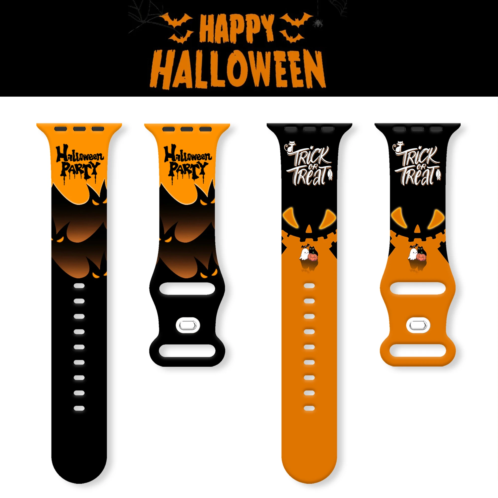 Halloween Style Women's Silicone Watch Strap Men's Demon Castle Sports Wristband Bat Pattern For Apple Watch Strap for 38 42 49