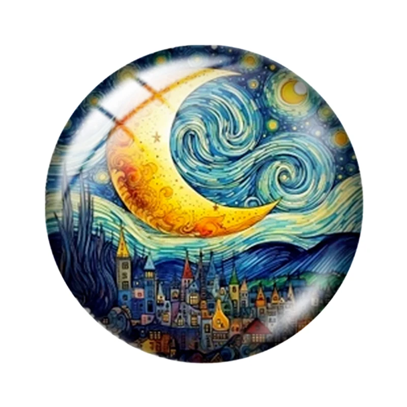 Starry Night Moon Clip Art 10pcs 12mm/16mm/18mm/25mm Round Photo Glass Cabochon Demo Flat Back Making findings