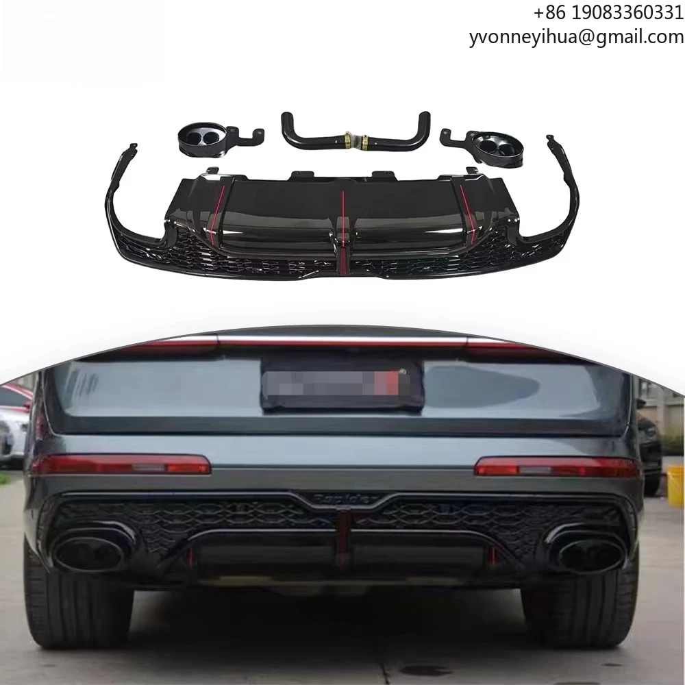 

Double Tips Rear Lip And Exhaust Tips PP Material For AUDI Q7 2020-2023 Year Sport Style Exterior Accessories Rear Diffuser